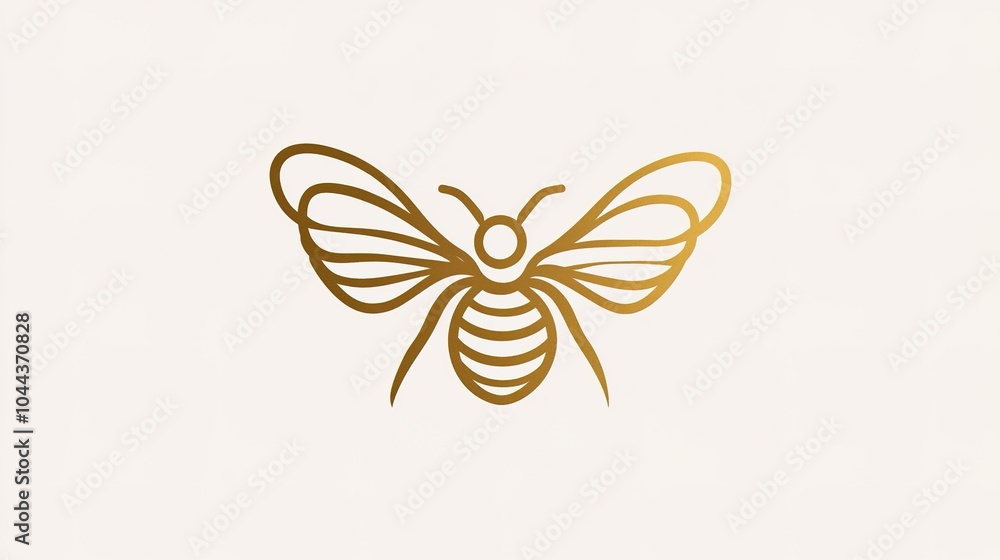 Minimalistic golden bee logo design featuring simple, elegant lines against a clean golden white background. The bee logo is symbolic of nature, hard work, and community, Minimalistic golden bee logo design featuring simple, elegant lines against a clean golden white background. The bee logo is symbolic of nature, hard work, and community,