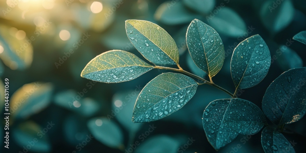 Dew-Covered Leaves in a Lush Green Forest Dew-Covered Leaves in a Lush Green Forest
