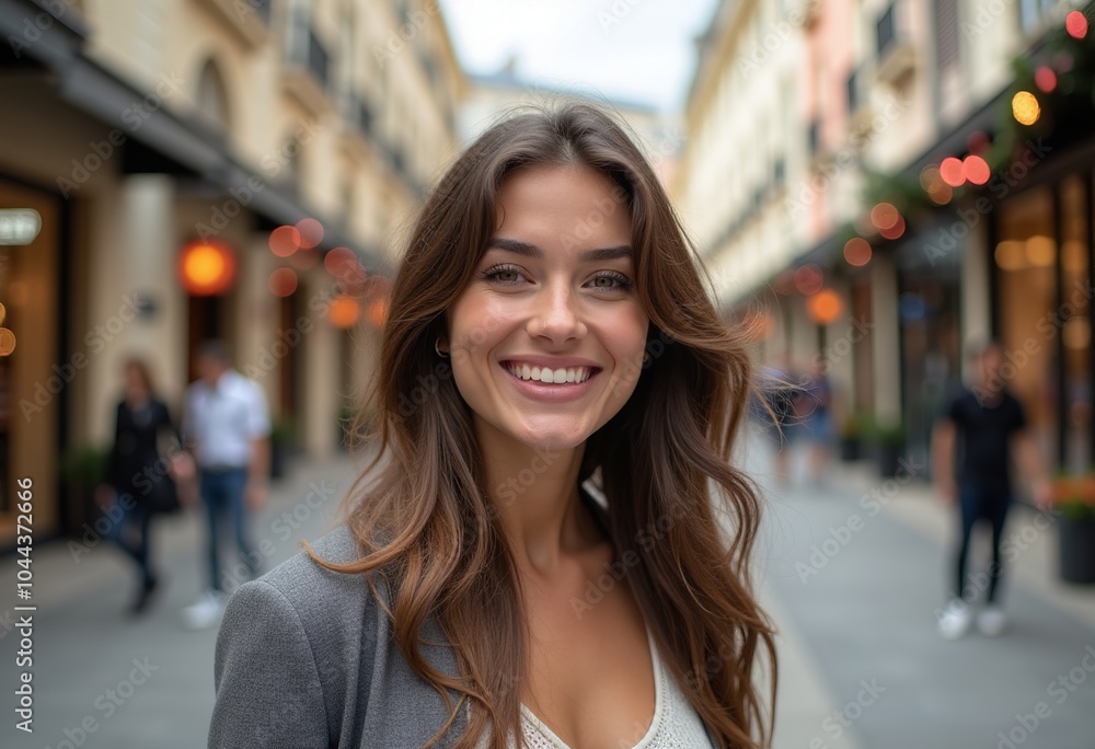 Stunning Young French Brunette Model Exudes Joy in a Colorful Downtown Plaza Full of Life and Energy Stunning Young French Brunette Model Exudes Joy in a Colorful Downtown Plaza Full of Life and Energy