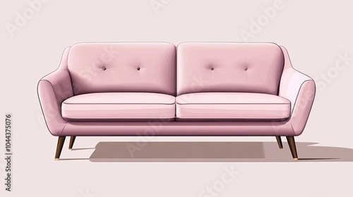 Pink Upholstered Sofa with Button Tufting and Wooden Legs