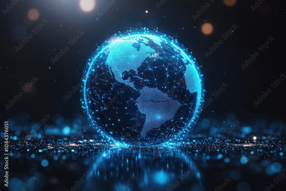 Obraz premium Blue Digital Globe With Interconnected Lines and Dots