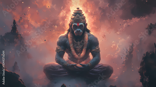 Hanuman ji with sita mata , hindu lord hanuman ji generative ai. AI Overlord. Illustration