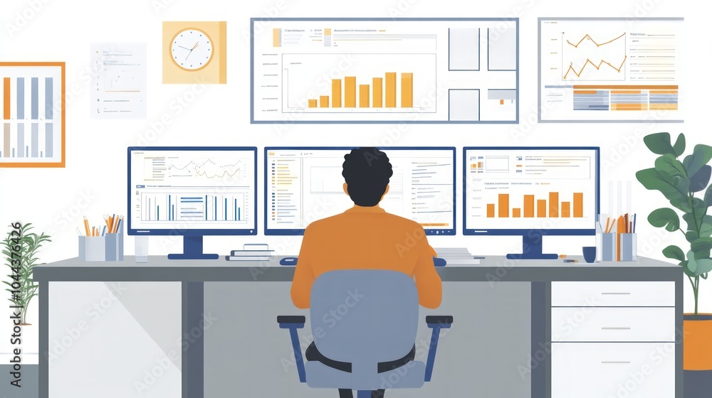 A Man Working on Data Analysis in a Modern Office A Man Working on Data Analysis in a Modern Office