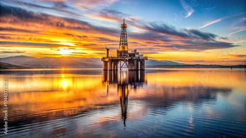 Semi Submersible Oil Rig during Sunrise at Cromarty Firth Panoramic photo