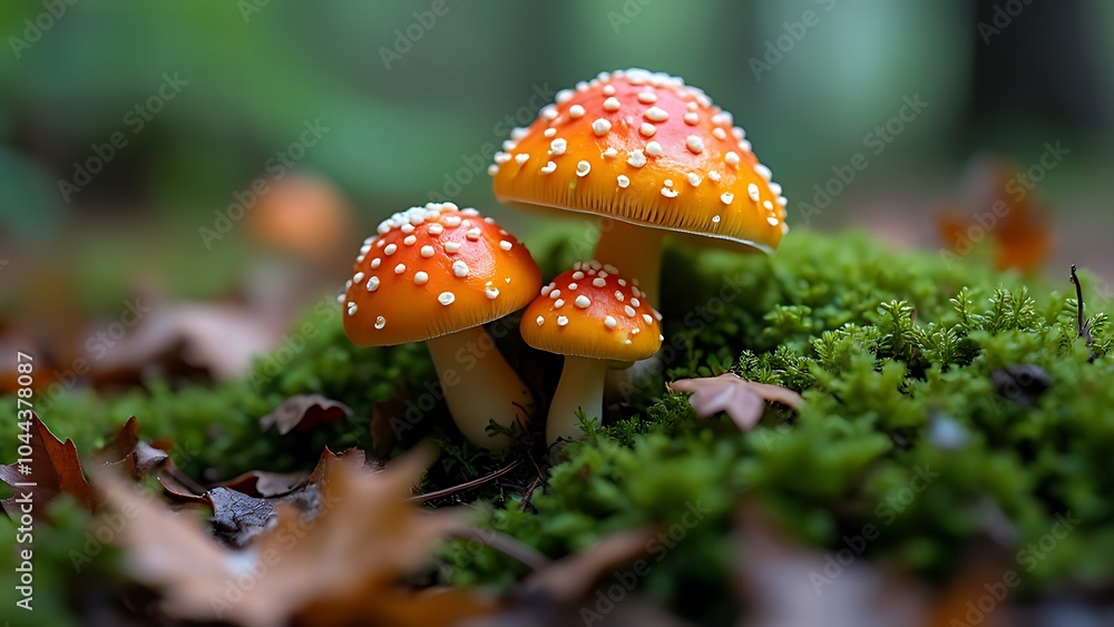 White and orange cap mushrooms growing in the woods White and orange cap mushrooms growing in the woods
