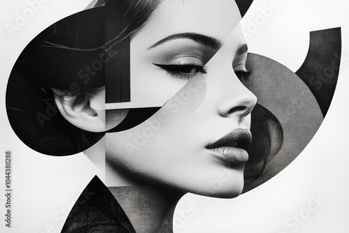 Wallpaper Mural Abstract Portrait of Woman with Geometric Patterns in Black and White Torontodigital.ca