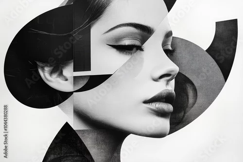 Panel kuchenny z motywem Abstract Portrait of Woman with Geometric Patterns in Black and White