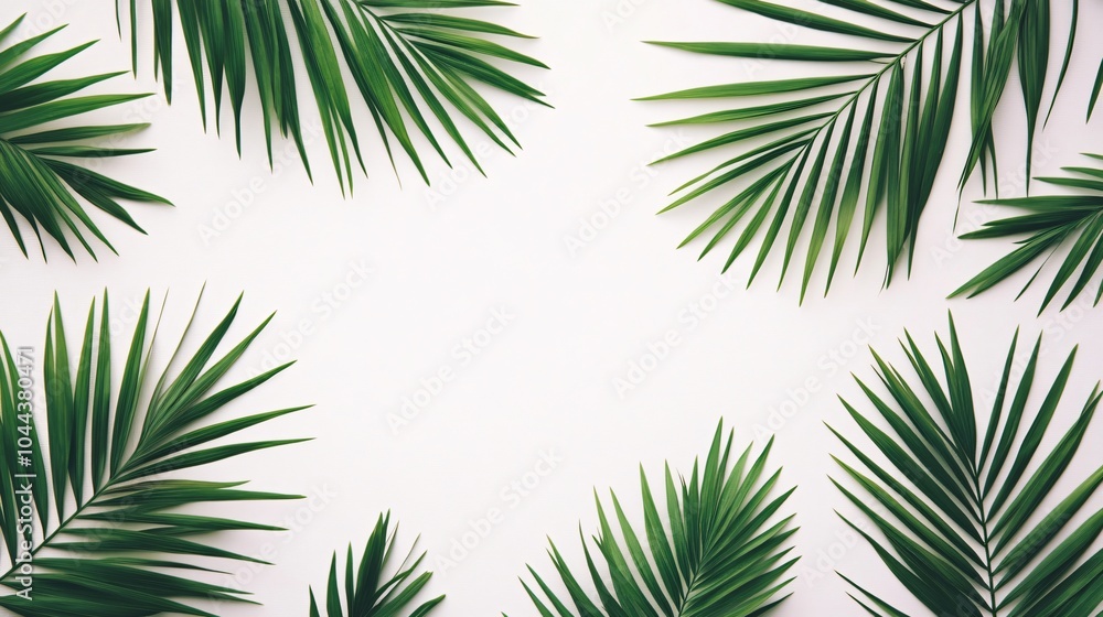 Tropical Palm Leaves Frame on White Background Tropical Palm Leaves Frame on White Background