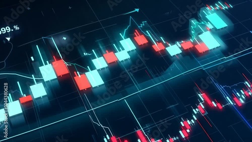 analysis arrows market glowing trends stock Business financial upward Futuristic neon Digital indicating downward Dynamic chart graph decayed diagram growth statistic strategy datum finance investmen photo