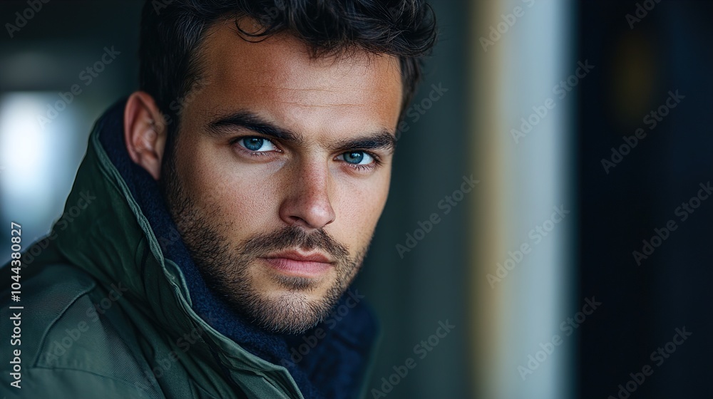 Intense Portrait of a Handsome Man with Blue Eyes Intense Portrait of a Handsome Man with Blue Eyes