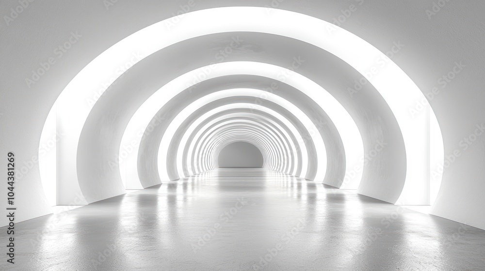 White Circular Tunnel with Reflective Floor White Circular Tunnel with Reflective Floor