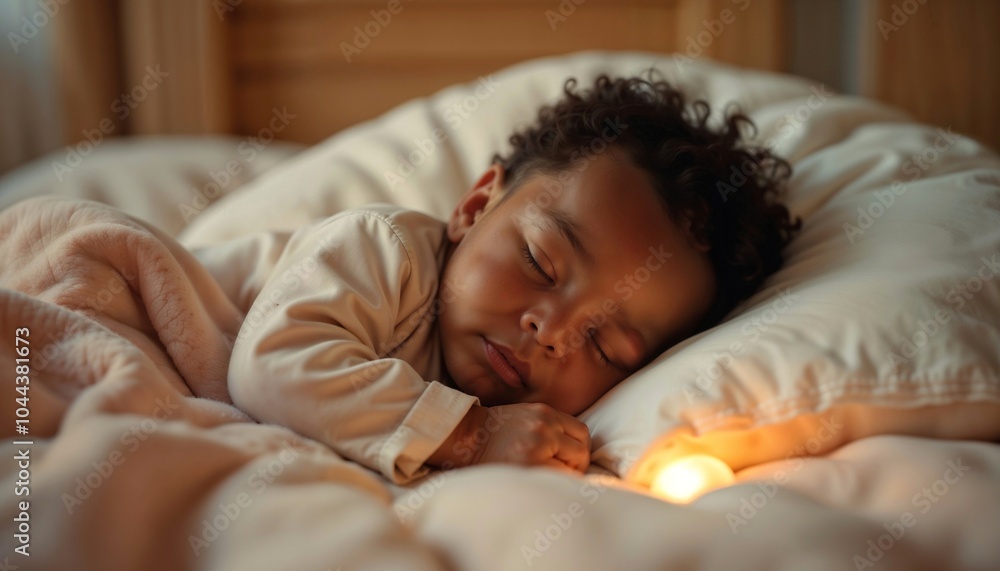 A serene baby peacefully sleeping on a soft bed, surrounded by plush blankets, capturing the essence of pure innocence. A serene baby peacefully sleeping on a soft bed, surrounded by plush blankets, capturing the essence of pure innocence.