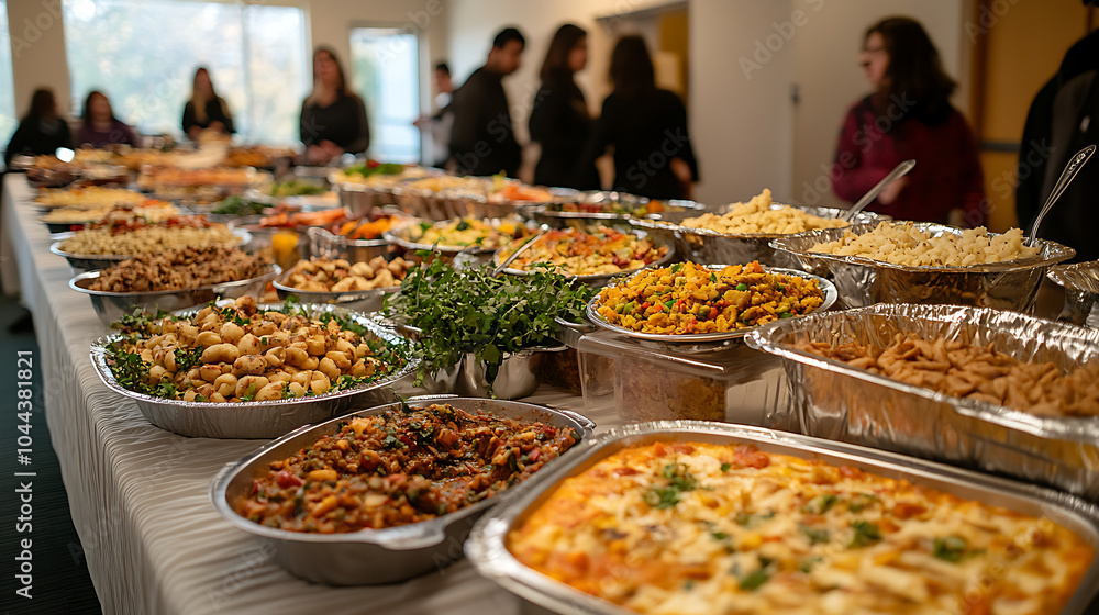 Fototapeta premium A Diverse Feast Awaits at the Community Potluck Table