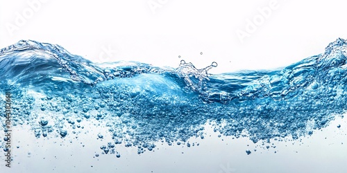 Dynamic splashes of clear blue water forming waves, highlighting movement and fluidity, isolated on a white background for striking visual impact.