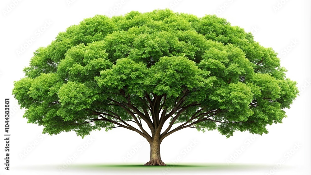 Realistic long shot tree with green leaves isolated on white background Realistic long shot tree with green leaves isolated on white background