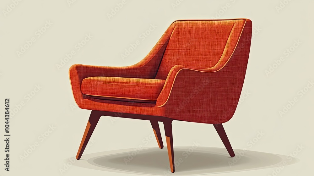 A Single Orange Armchair with Wooden Legs A Single Orange Armchair with Wooden Legs