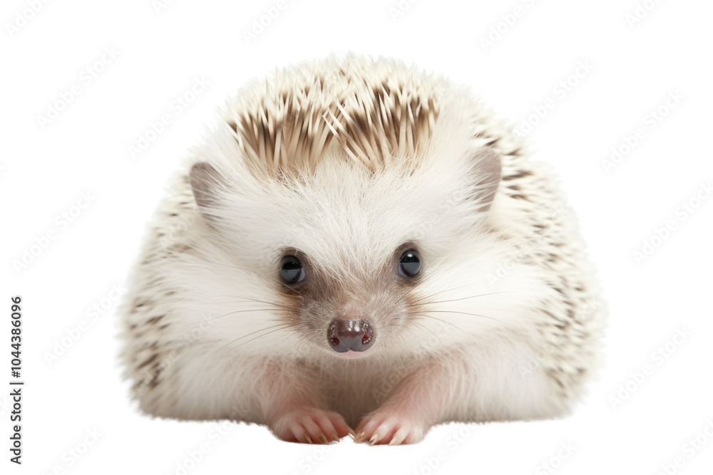 A small African pygmy hedgehog baby exploring with its nose to the ground isolated on white background A small African pygmy hedgehog baby exploring with its nose to the ground isolated on white background