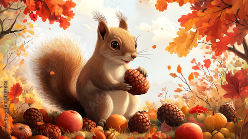 Autumn Squirrel Feast - A Whimsical Thanksgiving Scene