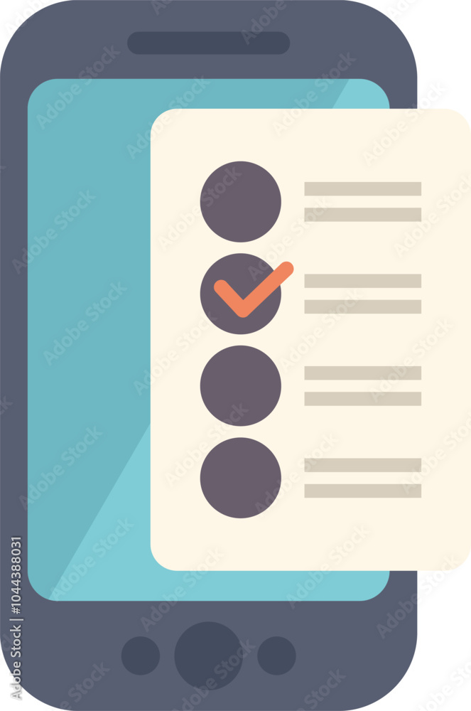 Mobile phone is showing a checklist with a check mark for voting, election, online exam, survey, or internet quiz Mobile phone is showing a checklist with a check mark for voting, election, online exam, survey, or internet quiz
