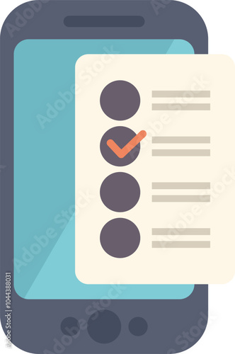 Mobile phone is showing a checklist with a check mark for voting, election, online exam, survey, or internet quiz
