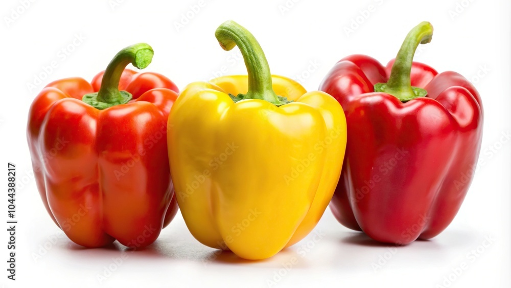 Red and yellow bell peppers isolated on white background with leading lines Red and yellow bell peppers isolated on white background with leading lines