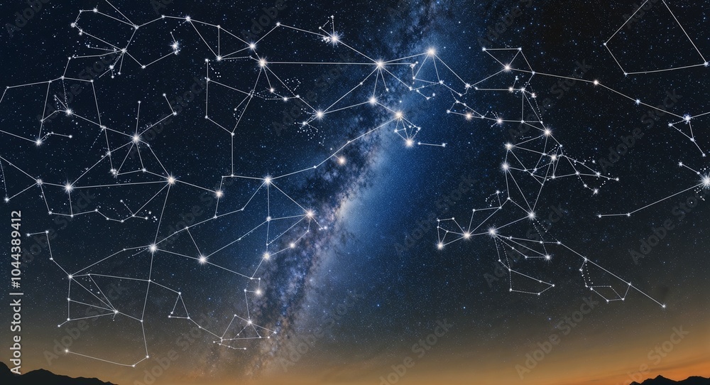 Fototapeta premium Cluster of distant stars forming intricate constellations in the night sky background celestial patterns connecting stories from cultures around the world