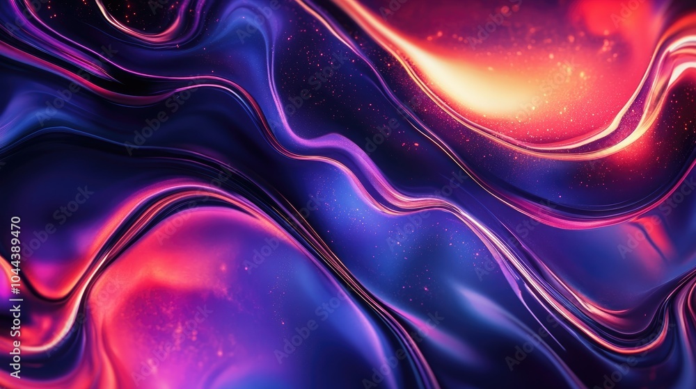 Obraz premium Abstract Wavy Texture with Glittering Lights in Purple, Pink, and Orange Hues