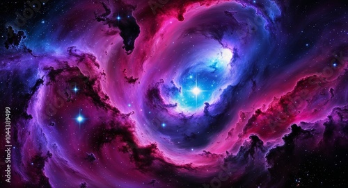 Colorful nebula swirling with vibrant hues of purple and pink background celestial artistry reflecting the birth of new stars in the cosmos photo