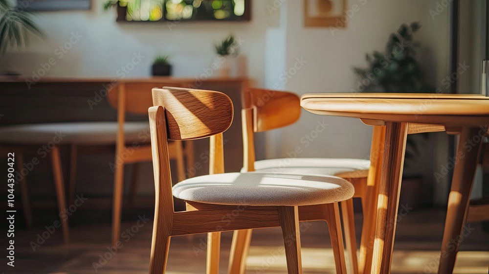 Wooden Chairs and Table in a Sunlit Interior Wooden Chairs and Table in a Sunlit Interior