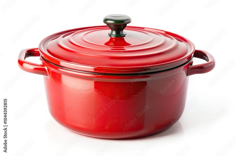 Red enameled cast iron dutch oven isolated on white background Red enameled cast iron dutch oven isolated on white background