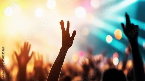 Silhouettes of Hands Reaching Up at a Concert.