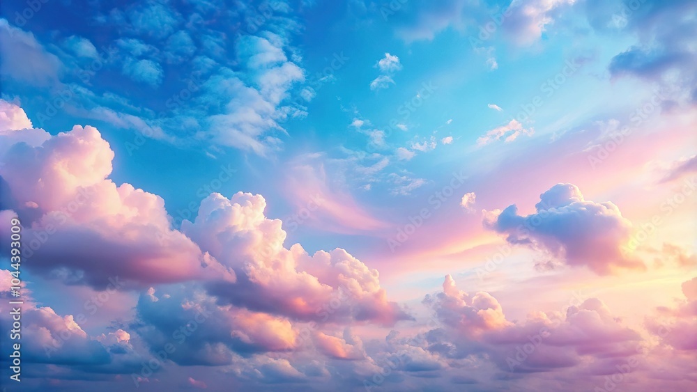 Serene blue sky reflected in soft pink and blue clouds Serene blue sky reflected in soft pink and blue clouds