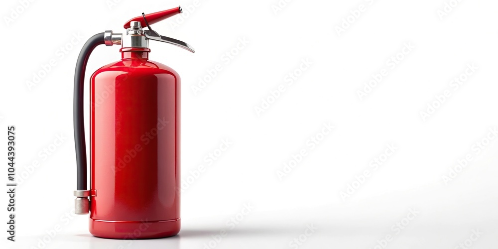 Obraz premium Red fire extinguisher isolated on white background reflected