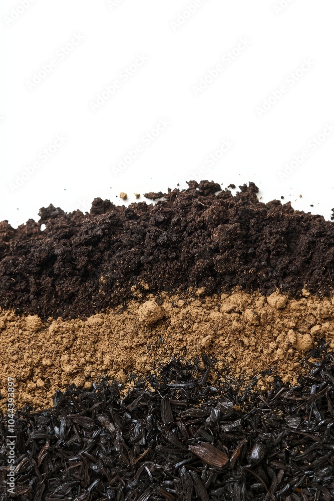 Compost and soil layers, isolated for clear visual impact Compost and soil layers, isolated for clear visual impact