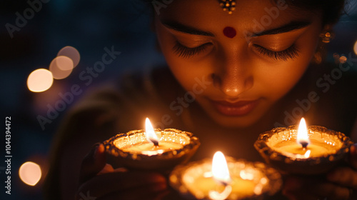 Celebrating Diwali with traditional diyas at night in a joyful atmosphere of light and devotion