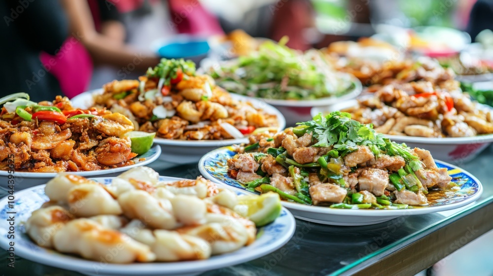 Colorful Curry Dishes on Warm Dining Table Colorful Curry Dishes on Warm Dining Table