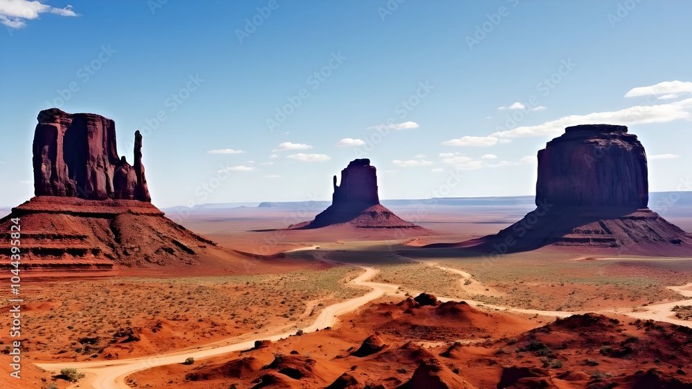 Naklejka premium Monument Valleys Red Rock Formations Under Blue Skies. Generative AI