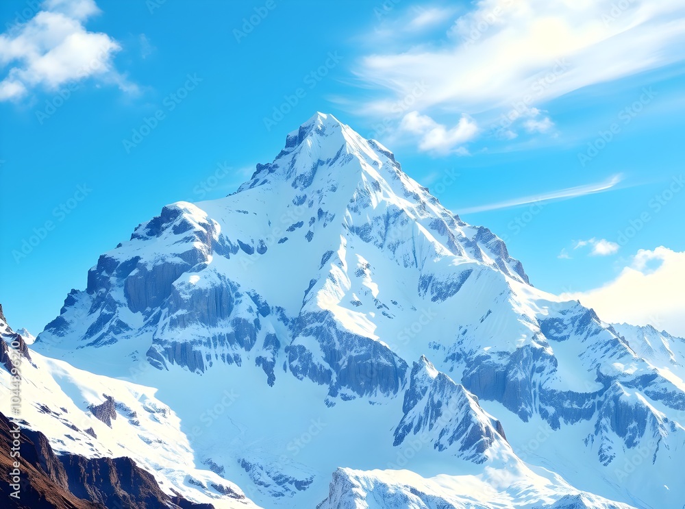 Fototapeta premium SnowCovered Mountain Peak Under Blue Sky. Generative AI