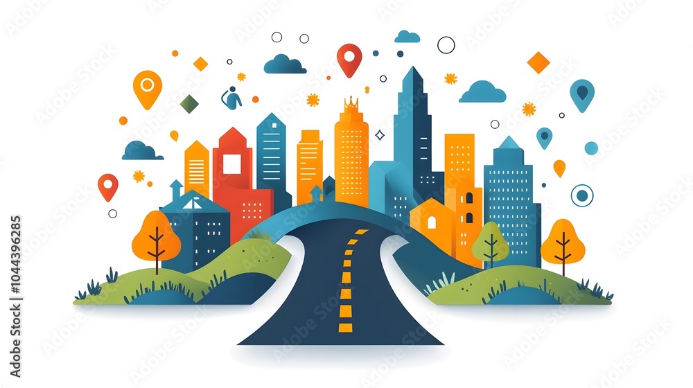 Naklejka premium Roadmap with Arrows Pointing Forward Symbolizing Planning and Guidance in Flat Design Concept of Strategy Direction Progress Navigation and Blueprint for Business Finance Project or Startup