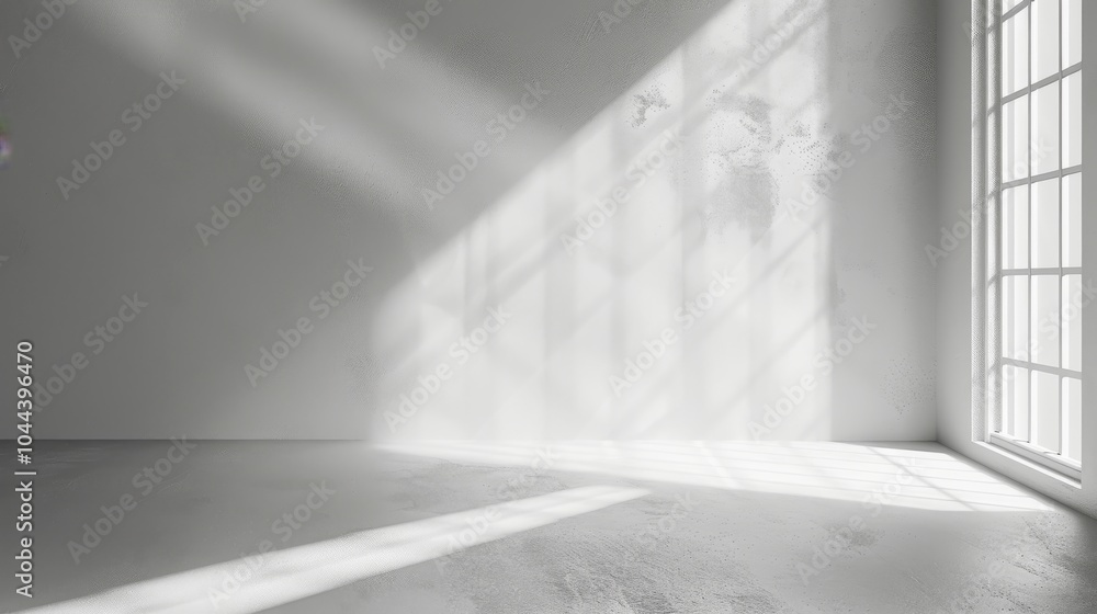 A White Room with a Window Casting Light and Shadows on the Walls and Floor A White Room with a Window Casting Light and Shadows on the Walls and Floor