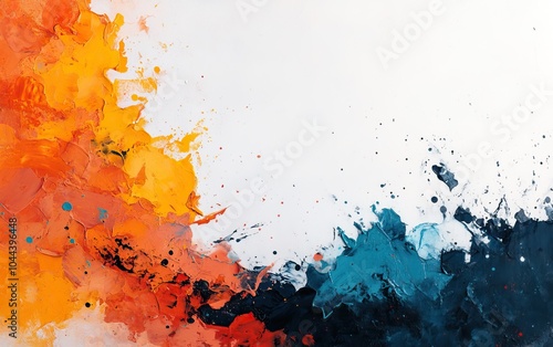 Vibrant abstract watercolor splash with orange and blue tones on a white background. photo