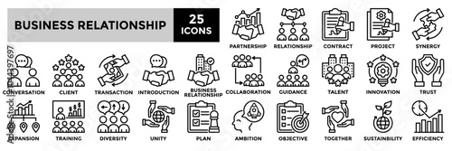Business Relationship  icon collection set. Containing relationship,collaboration,partnership,client,communication icon. Simple line vector illustration.