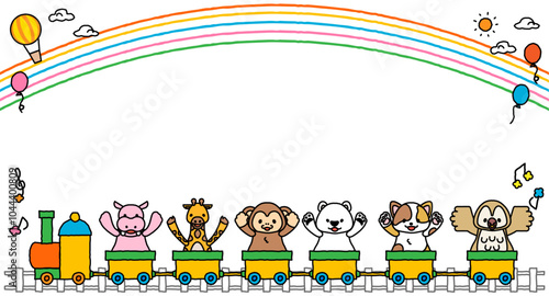 可愛い動物さんたちが電車に乗ったメッセージフレーム3A