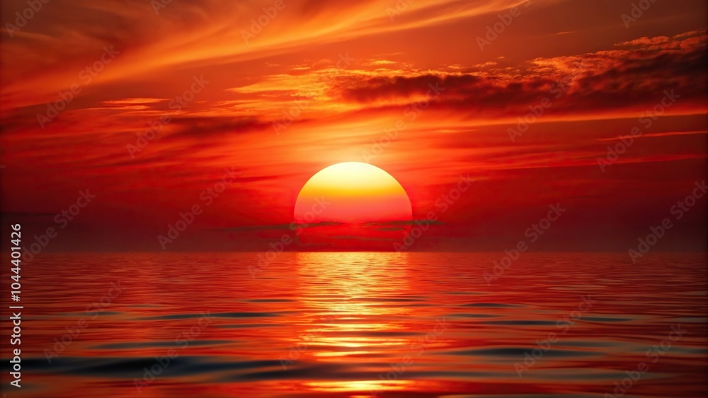 Red sun setting against red sky during stunning sunset Red sun setting against red sky during stunning sunset