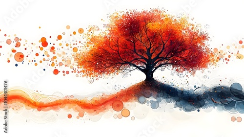Expanding data bubbles growing into a tree like structure representing the growth and interconnectedness of information and knowledge  Flat design on an isolated white background showcasing a modern