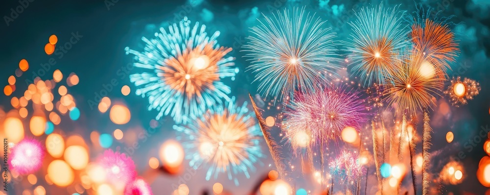 Fototapeta premium Vibrant fireworks lighting up the night sky, celebrating the Festival of Lights