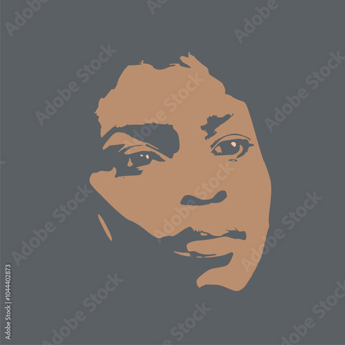 Young afro american woman face front view. Elegant silhouette of a female head.