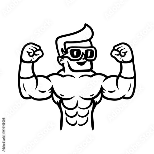 strongman cool guy character cartoon drawing coloring line art style sketch classic vintage design illustration