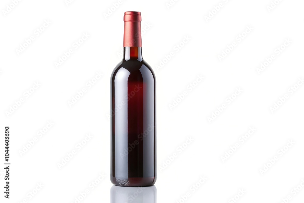 Red wine bottle with blank label isolated on white background