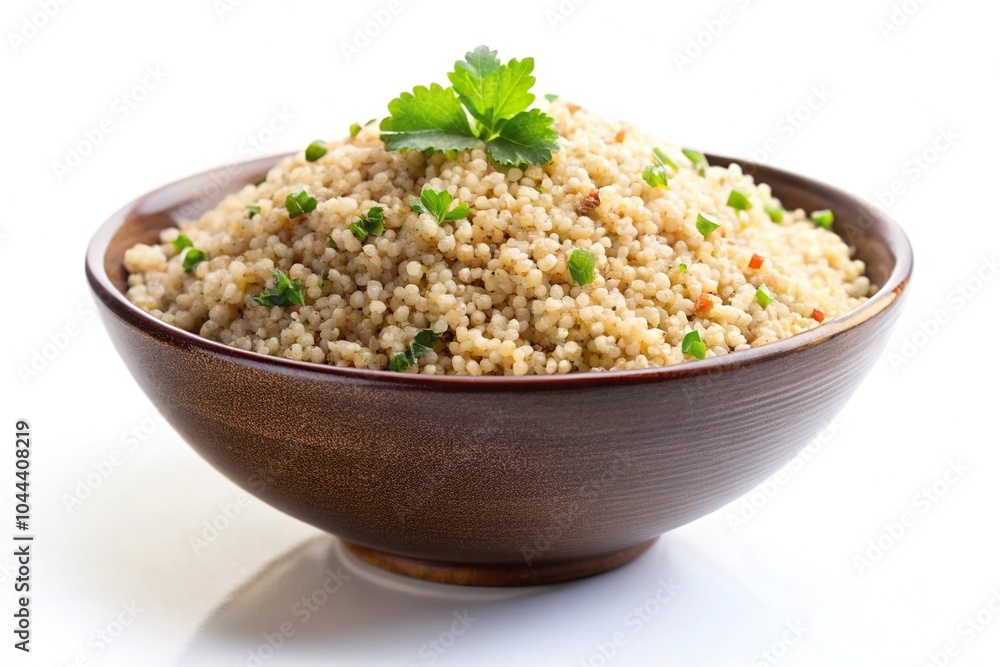 Reflected bowl of delicious quinoa on a white background Reflected bowl of delicious quinoa on a white background